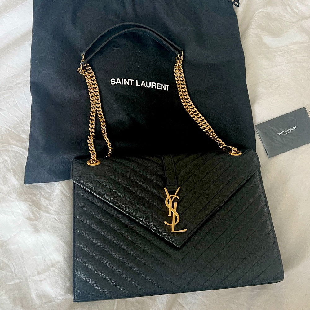 *MUST GO THIS WEEK*YSL ENVELOPE LARGE MATELASSÉ GRAIN DE POUDRE EMBOSSED LEATHER